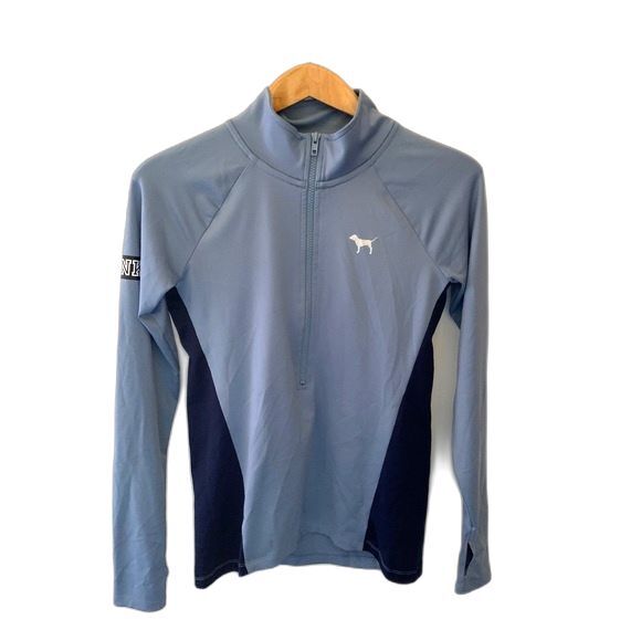 PINK Mid-Blue Navy Colorblock 1/2 Zip Long Sleeve Performance Athletic Top Sz XS - Picture 1 of 9